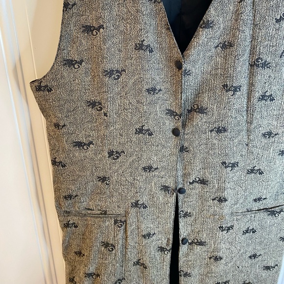 •2/$25• VTG 80s/90s Long Button-Down Gray & Black Paisley Vest - Picture 3 of 6